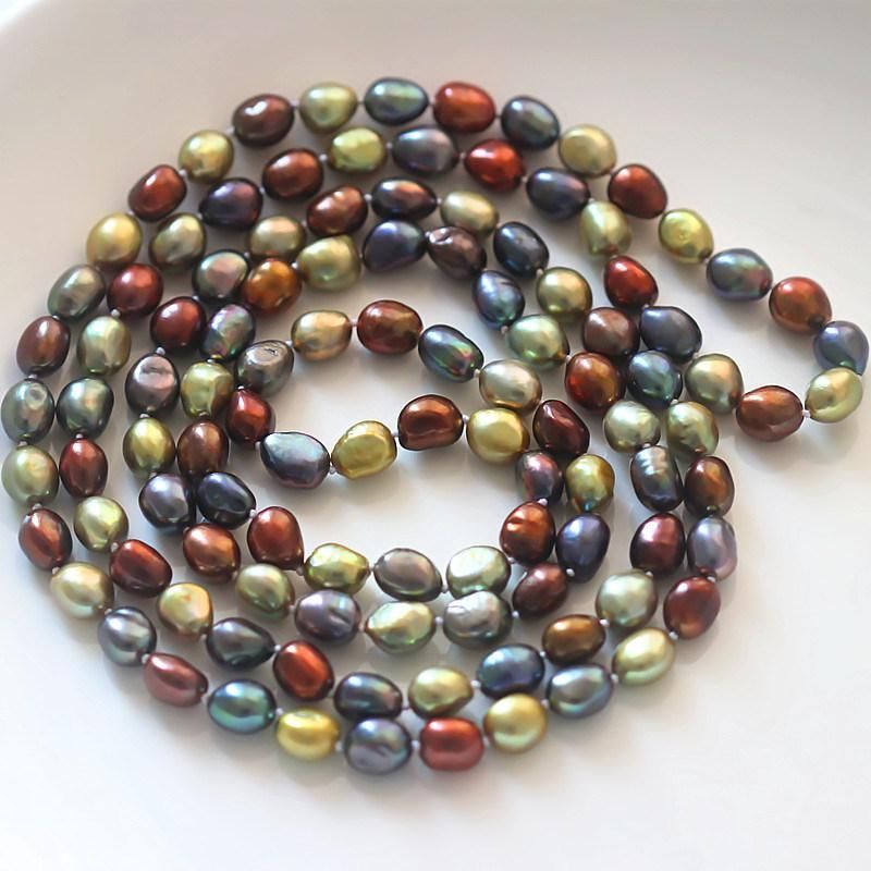 Fashion Multi Color Long Sweet Genuine Cultured Freshwater Pearl Necklace (XL120033)
