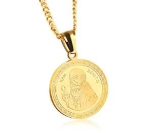 Vintage Saint Benedict Medal Pendant Stainless Steel Silver and Gold Color Religious Necklaces Women Catholic Men Jewelry