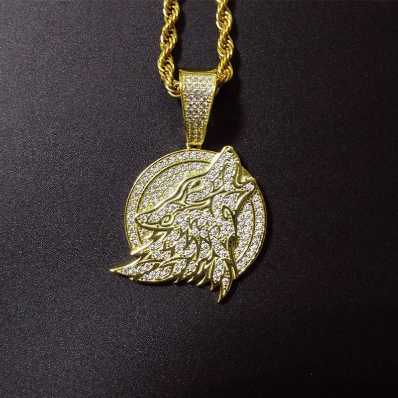 New Zealand Silver Plating Gold Hiphop Mens Wolf Pendant Jewelry