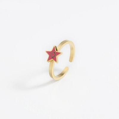 Custom Jewelry Manufacture Top Ranking Fashion jewellery Stainless Steel Gold Plated Smile Star Ring 18K Wholesale