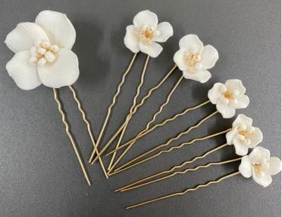Rose Gold Crystal Flower Hair Pin Hair Stick. Wedding Bridal Ceramic Flower Hair Pin Hair Stick for Brides