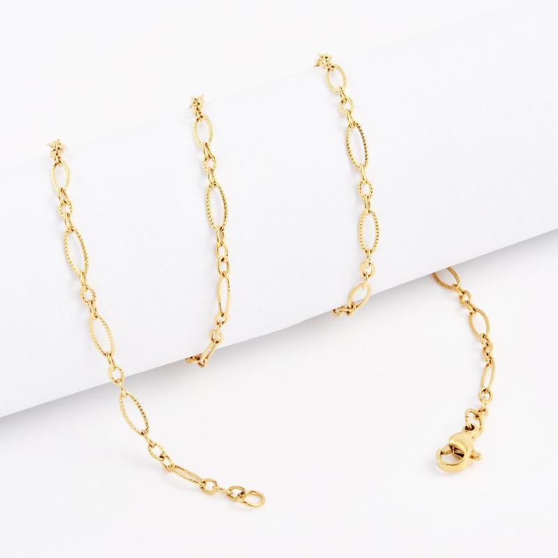 Fashion Jewelry 316L Stainless Steel Necklace Bracelet Cable Chain with Flower Embossed