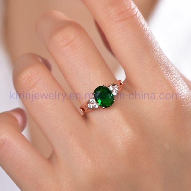 Anillo Fashion Design Rose Gold Diamond Engagement Wedding Rings Couple Engagement Moissanite Emerald Ring