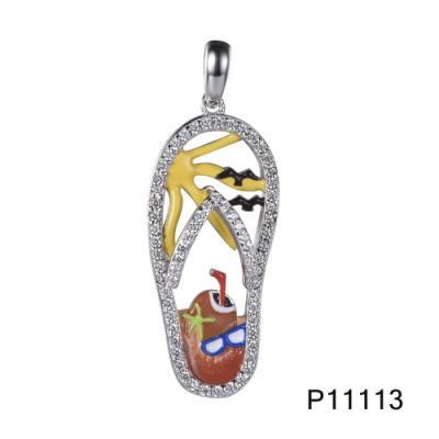 Summer Element Cute 925 Sterling Silver Slipper Enamel Pendant