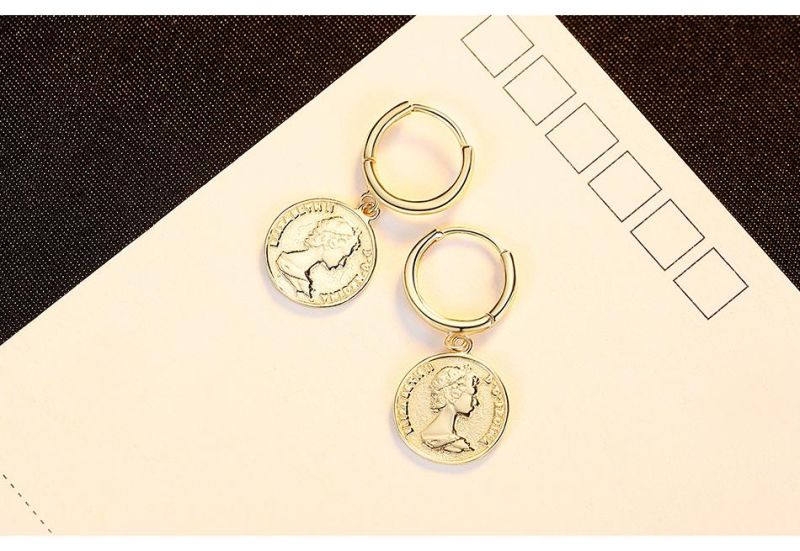 Fashion Jewelry Flat Commemorative Coins Shape Earring Stud