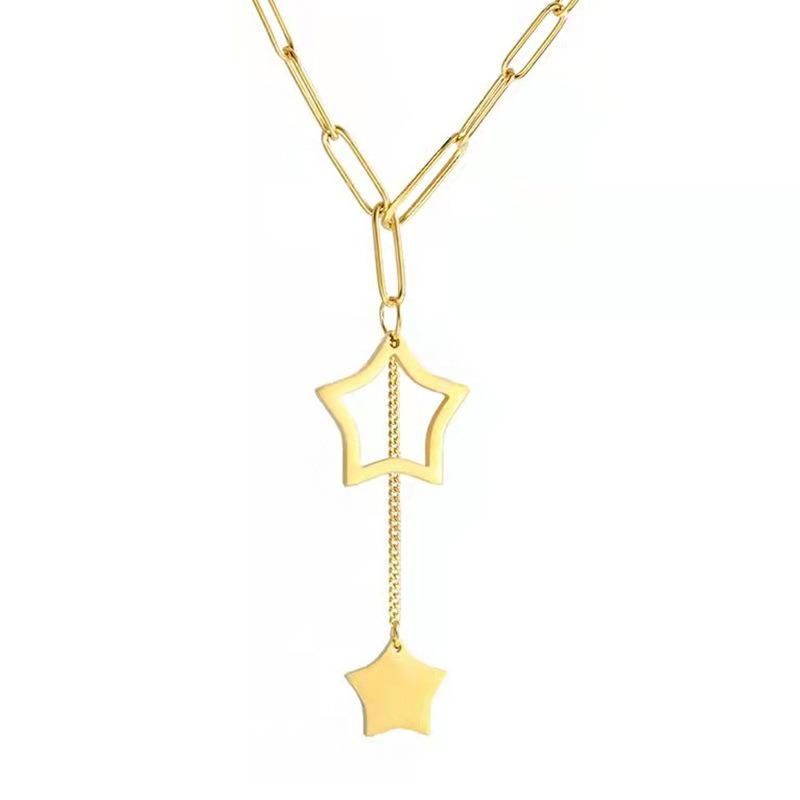 316L Stainless Steel Fashion Fine Jewelry Hollow Double Stars Tassel Charms Thick Chain Choker Necklaces Pendants for Women Gift Dropshipping Wholesale