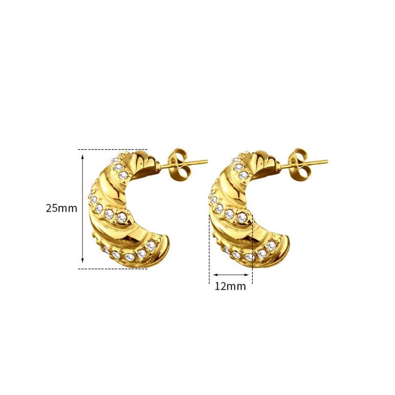 Stainless Steel Jewelry 18K Gold Plated Diamond Gong Hoop Earrings