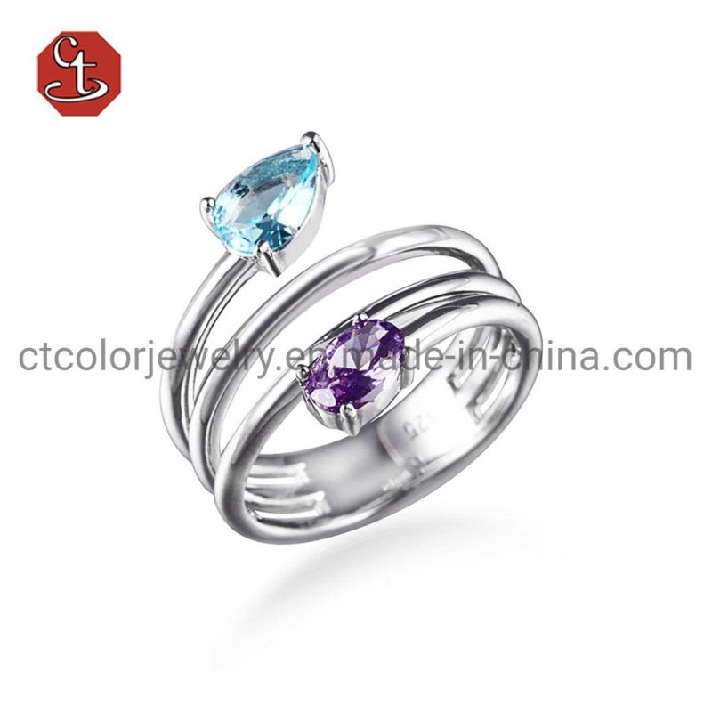 Gemstone Engagement Ring Amethyst/Sky blue Stone Silver Ring