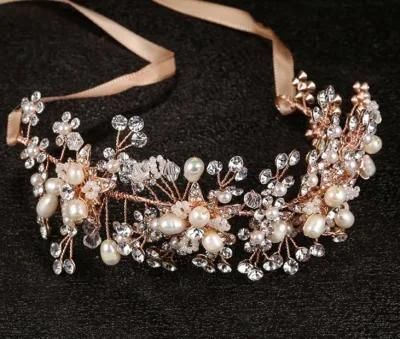 Rose Gold Pearl Crystal Headband. Wedding Bridal Crystal Headband Hair Comb Headpiece Hair Accessories for Brides