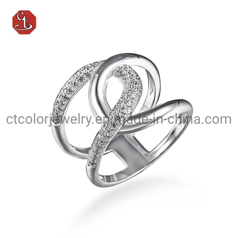 Multi Twisted Silver Ring Pave CZ Custom Jewelry Spiral 925 Sterling Rings for Men