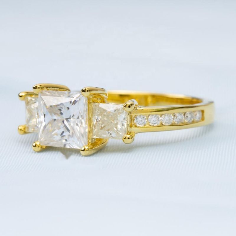 Ew Design S925 Square Princess Cut Three Stone Diamond Moissanite Jewelry Rings