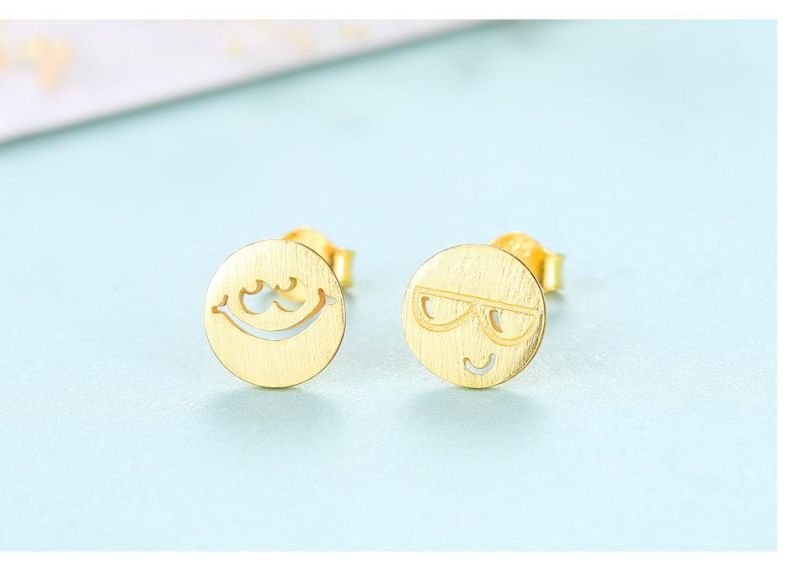 Smile Face Design Hollow out Sliver Ear Stud