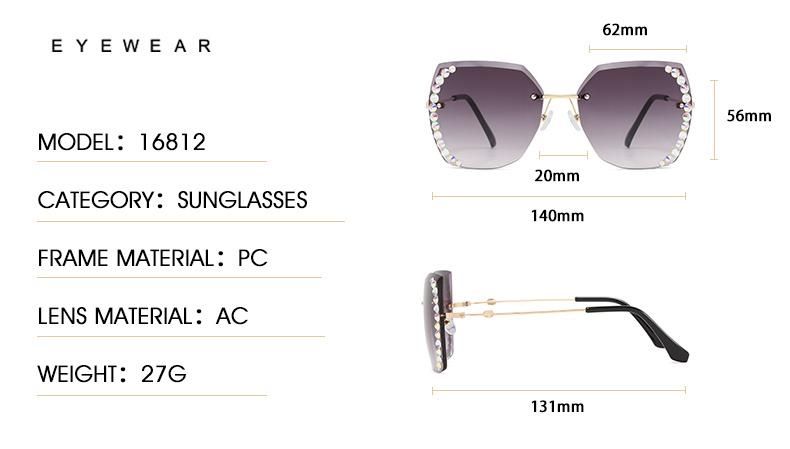 Diamond-Studded Sunglasses New Trend Frameless Trim Square Sunglasses Female Personality Ins Cross-Border Gradient Color Glasses