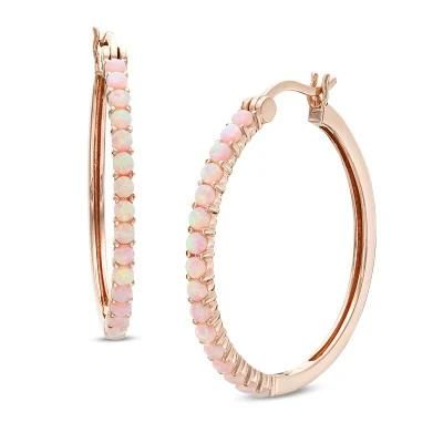 14K/18K Rose Gold Plated Earrings Lab Opal Hoops Earrings for Woman