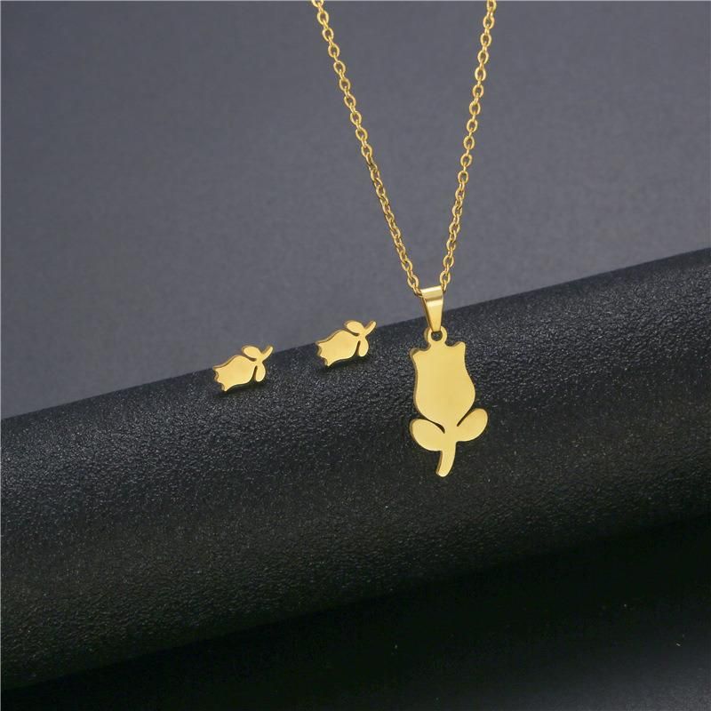 Manufacturer Customized Fashion Jewelry Waterproof High-Quality Stainless Steel Jewelry Set Wholesale Colorfast 18K Gold-Plated Flower Jewelry Set