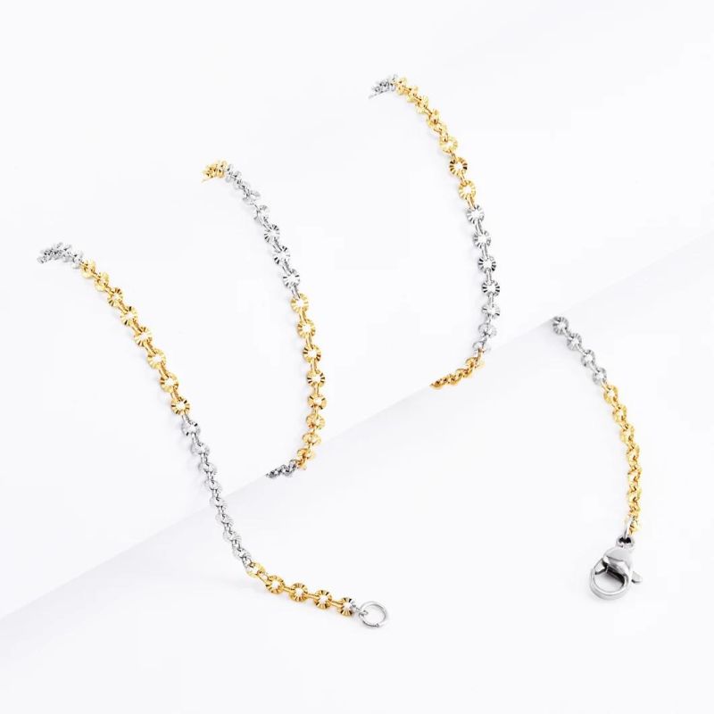 Fashion Gift Jewellery Set Stainless Steel Necklace Cable Chain with Flower Embossed for Jewelry Craft Design DIY