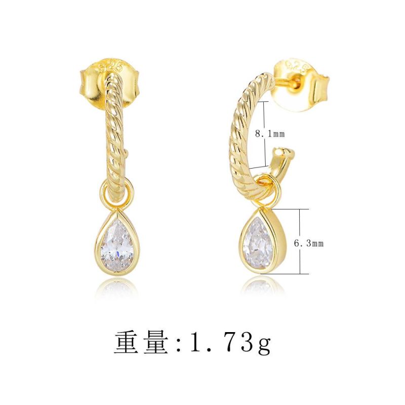 S925 Silver C-Shaped Earrings Drop Shaped Zircon Fashion Jewelry Earrings