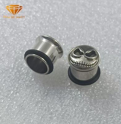 Stainless Steel Pulley Internal Thread Piercing Ear Expanding Ghost Skull Ear Plugs Spg2731