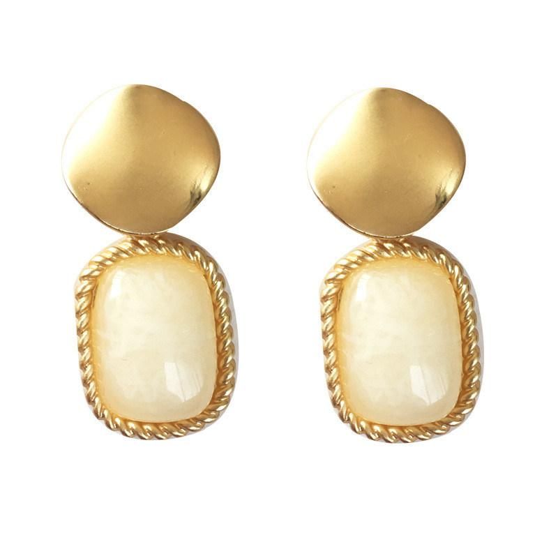 Elegant Fashion Jewelry Big Resin Acrylic Rectangle Gemstone Women Earrings with Waved Shape Stud Jewelry in Matte Gold Plated Geometric Drop Earrings