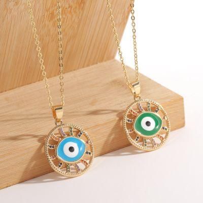 Boho Hip Hop Evil Eye 18K Real Gold Plated Brass Necklace for Women