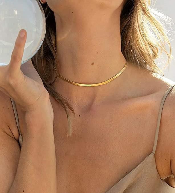 Stainless Steel Chain Herringbone 6mm Wide 14/18K Gold Plated