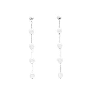 Fashion Accessories Jewelry Silver Women White Pearl Long Drop Earrings