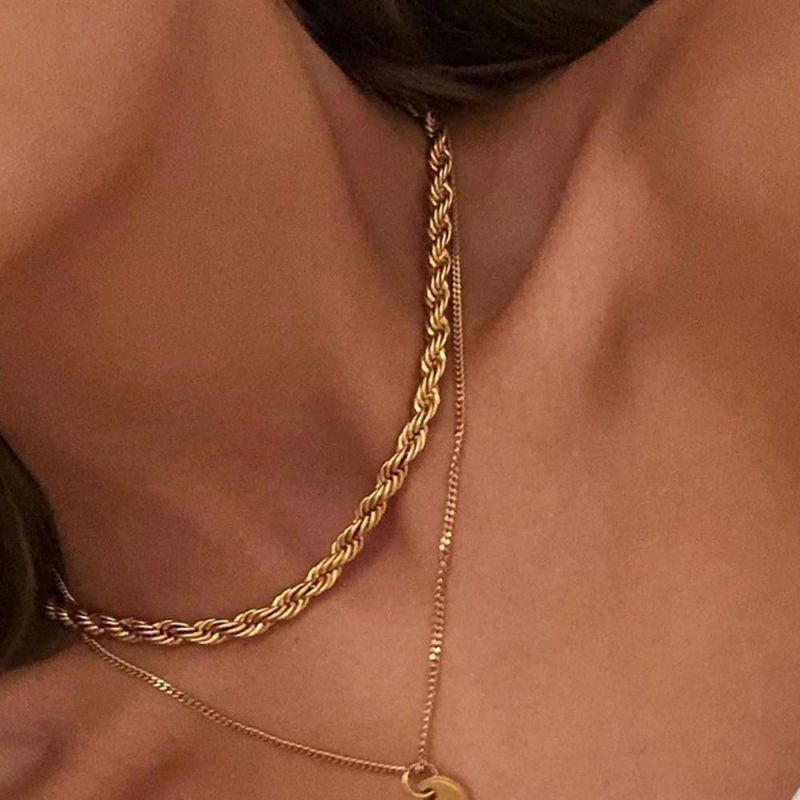 18K Gold Rope Chain Necklace Choker Dainty Chunky Twisted Chain Necklace for Women Jewelry