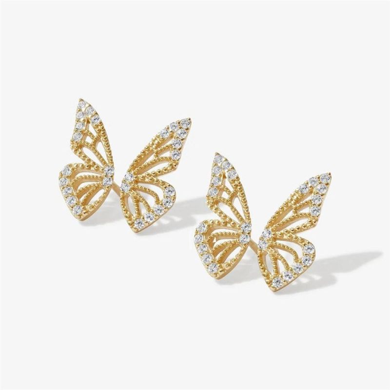 Ins Hot Sale Crystal Rhinestone Hip Hop Butterfly Earrings for Women Female Fashion Accessories