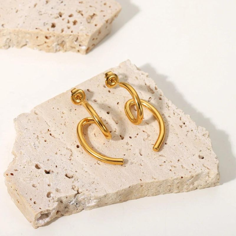 Manufacturer Customized Wholesale Fashion High-Quality Female Jewelry 18K Gold-Plated Stainless Steel Torsion Earrings