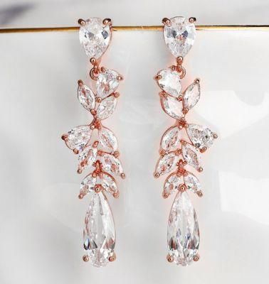 Bridal CZ Dangle Earring Jewelry, Wedding CZ Dangle Earring Jewelry, Rose Gold Earring