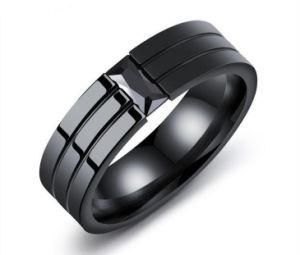 Fashion Black Stainless Steel Diamond Finger Ring for Men