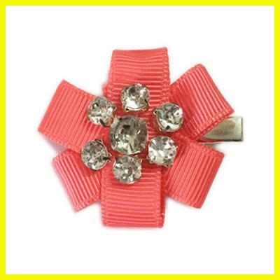 Red Bowknot Fabric with Gemstone Hair Clip