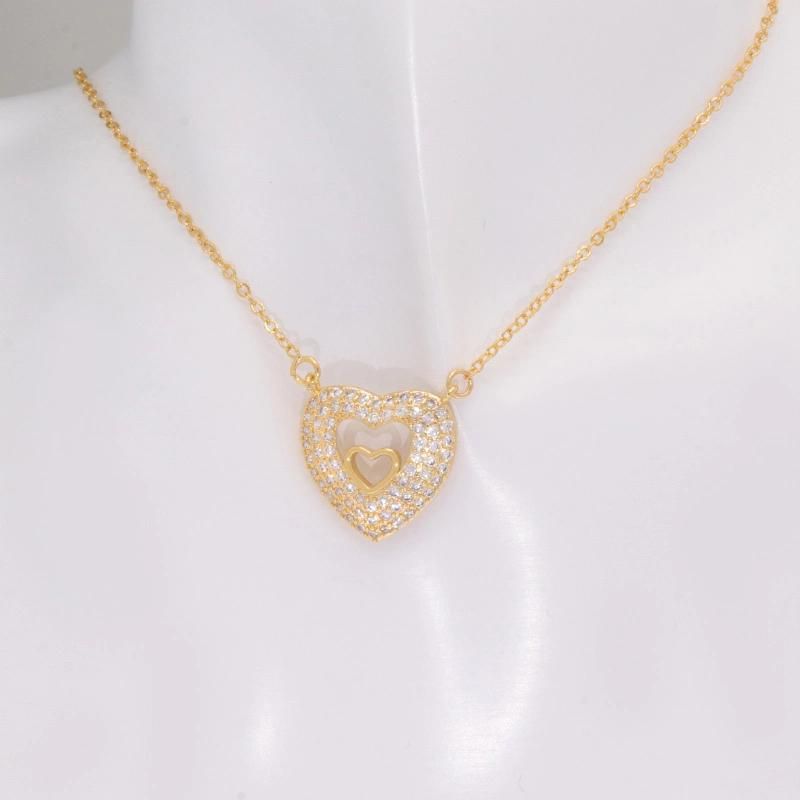 Wholesale Cubic Zirconia Heart Shape Girls Fashion Jewelry Necklace