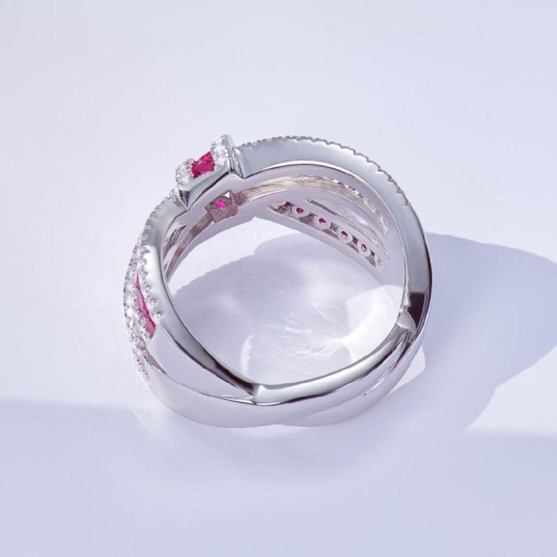 925 Sterling Silver Round Cut Ruby Diamond Engagement Wedding Ring Wholesale