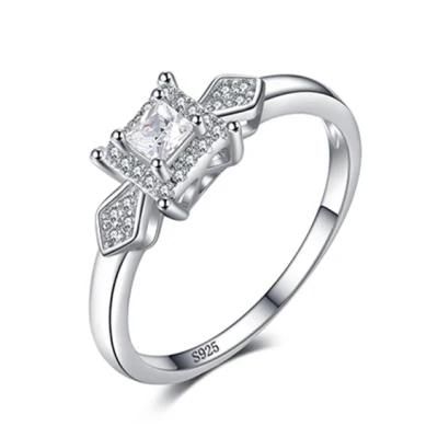 Princess-Cut Cubic Zirconia Wedding Woman Fashion Finger Ring 925 Sterling Silver Wholesale