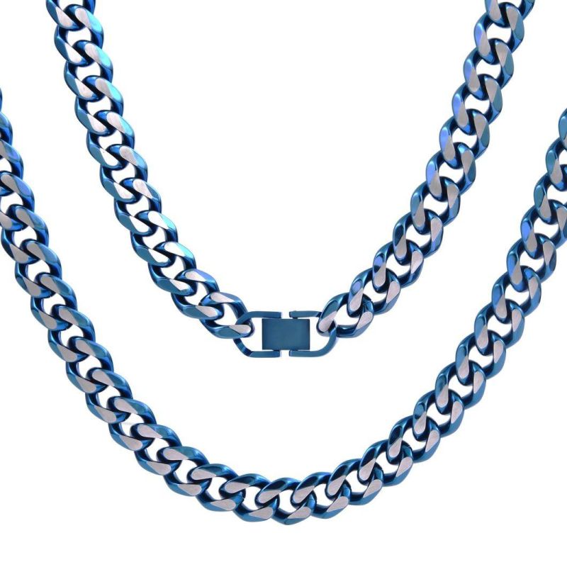 6mm Wide Chain 24 Inch Necklace for Men Women Boys Girls Stainless Steel Cuban Link Chain Necklaces Water Resistant Thick Metal Blue Color Chains