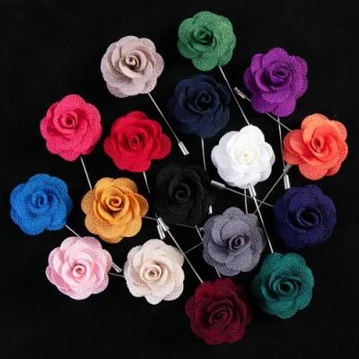 Soloid Color Flower Lapel Pin Casual Fashion Handmade Suit Boutonniere Stick Brooches