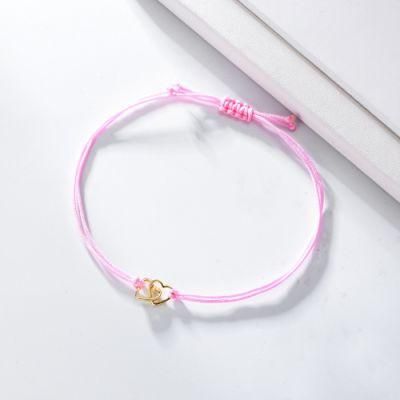 Simple Manufacturer 925 Sterling Silver Colorful Love Rope Double Heart Bracelet for Girls