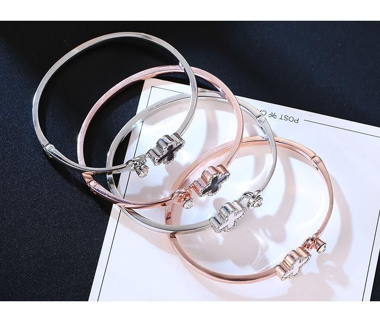 Korean Style Flower Four-Leaf Clover Bracelet Jewelry Accessories Women Bangles Rose Gold