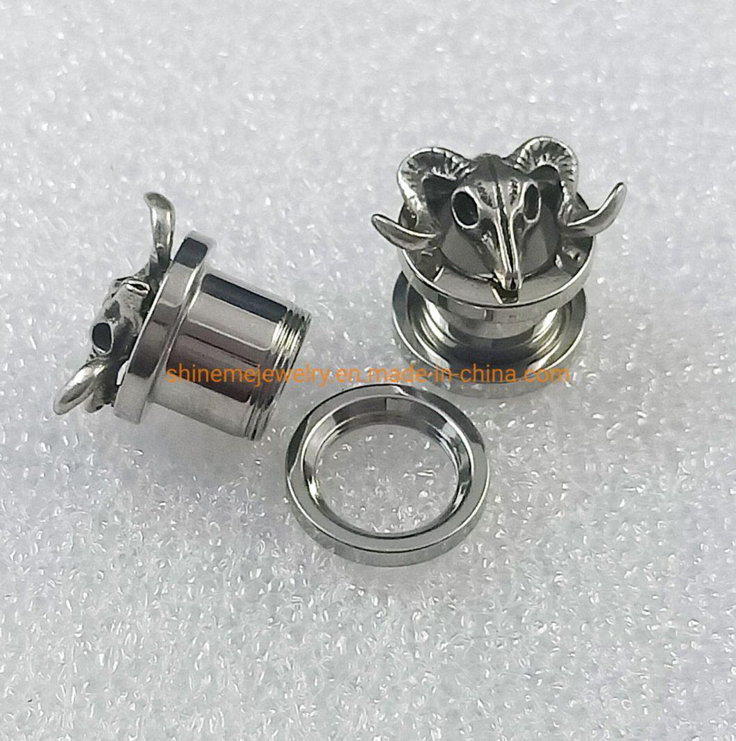 Ancient Silver Sheep Head Pulley Auricle Stainless Steel Internal Thread Zodiac Ear Piercing Large Cross-Border Piercing Ear Plugs Spg2727