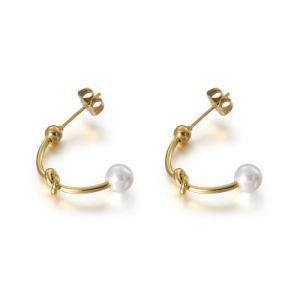Double Shell Beads Gold-Plated Stainless Steel Earrings Stud