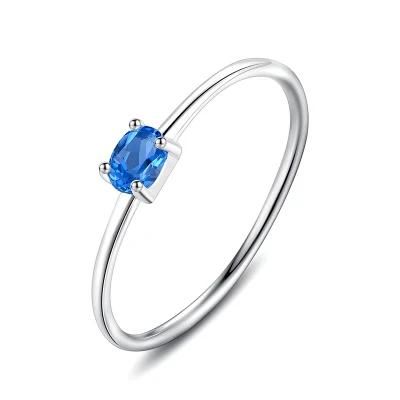 Minimalist Dazzling White Blue Oval CZ Finger Ring Size 6 7 8 Real 925 Sterling Silver for Women Wedding Jewelry