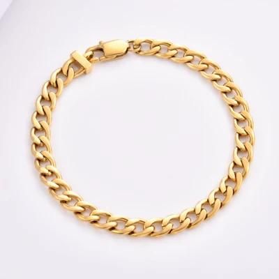 Fashion Jewelry 8inch 316L Stainless Steel Fine Jewellery Gold Plated Figaro Chain Bracelet