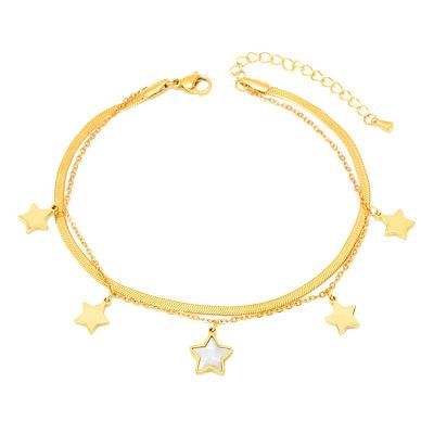 18K Gold Plated Stainless Steel Jewelry Gold Plated Fashion Bracelet Star Pendant Anklet Wholesale