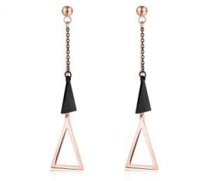 The New Version of The Black Triangle Hollow Ball Hanging Long Earrings Titanium Rose Gold Earrings Korean Female