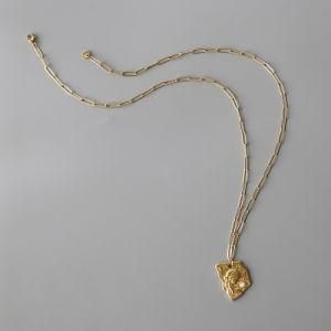 Latest New Models Stainless Steel Rectangle Paper Clip Chain Relief Portrait Charm Pendant Women 18K Gold Plated Necklace