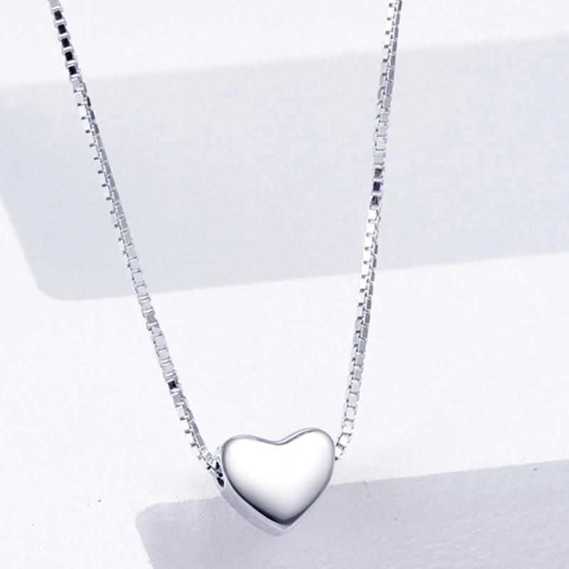 Fashion Box Chain S925 Siver Heart-Shaped Pendant Necklace