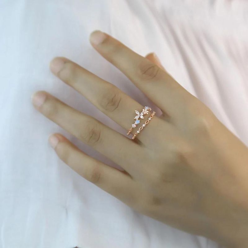 925 Sterling Silver Ring Multi-Layer Color Zircon Butterfly Adjustable Ring Women Sweet Wedding Jewelry