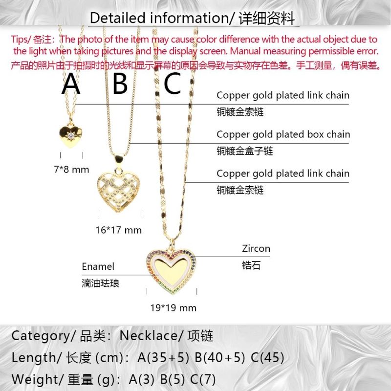 2022 Wholesale Three Layers New Fashion Trendy Girl Personalized Gold Plated Chain Heart Pendant Women′s Necklace