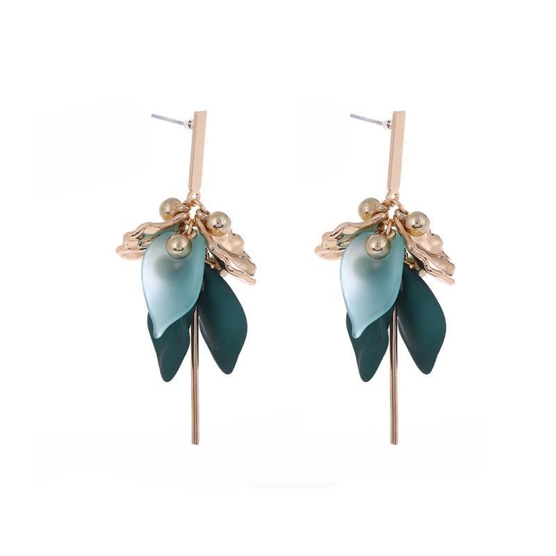 Fashion Jewelry Green Long Leaf Earrings Resin Flower Earrings